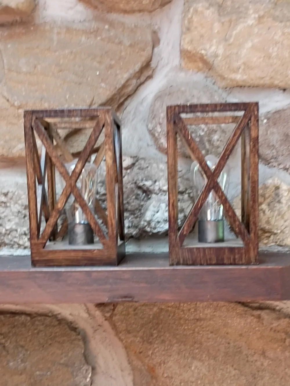 Rustic Brown Wooden Battery powered  Lights- Home Accents